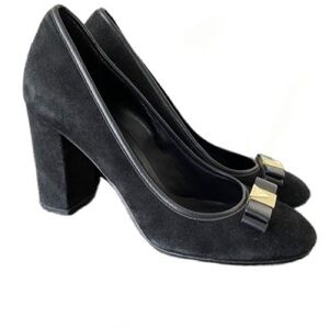 Michael Kors Black Suede Heels with Gold Accent